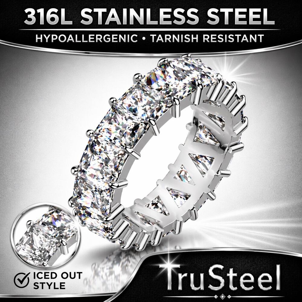 Women’s Baguette Cubic Zirconia Eternity 316L Stainless Steel silver Ring size 6